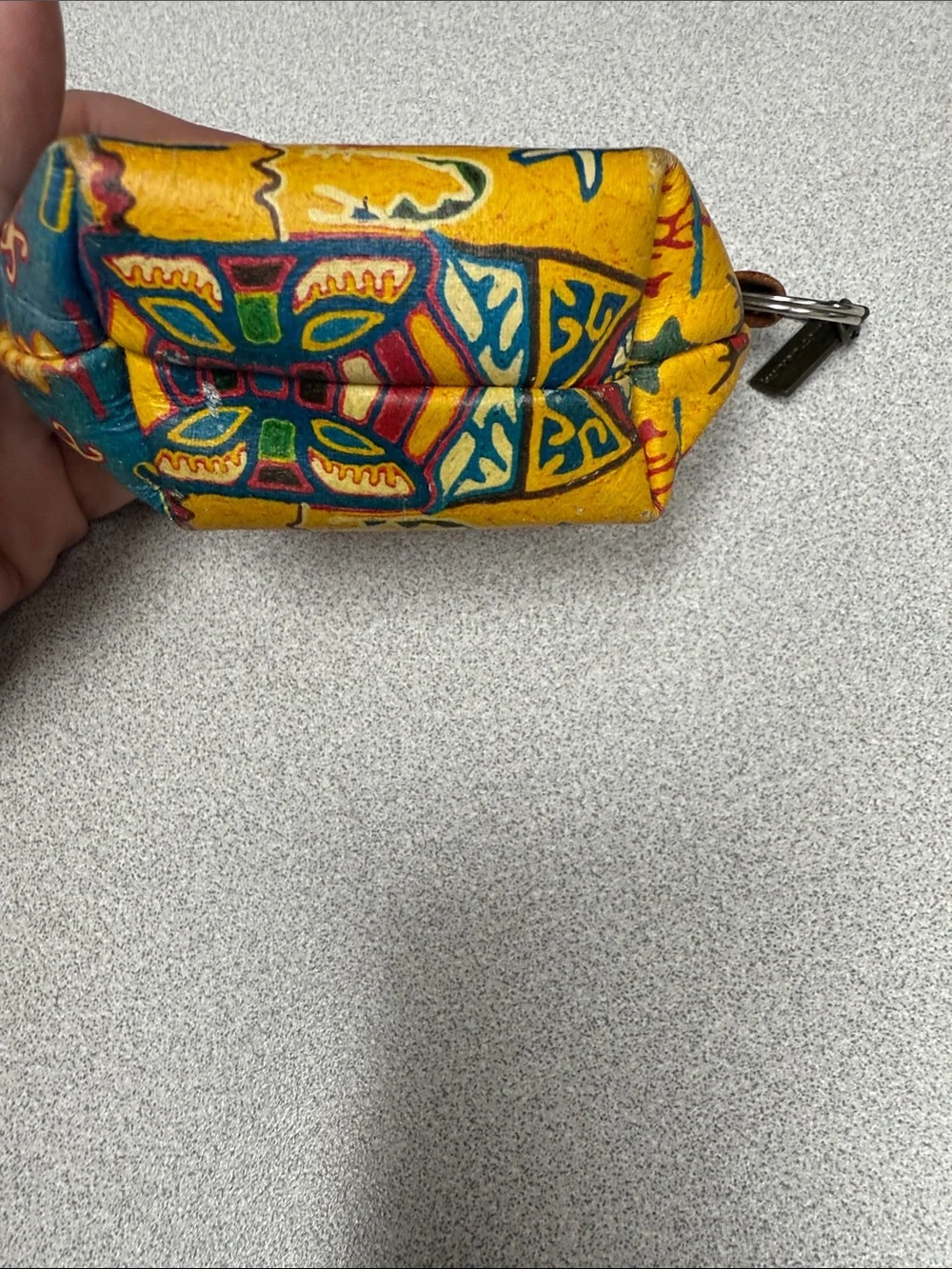 Vintage Colorful Yellow & Green Printed Leather keyring Pouch